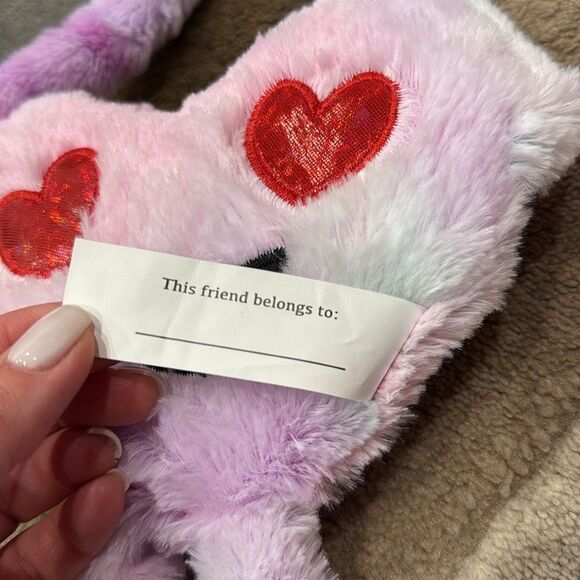 Pink and White Plush Cat Toy with Heart Design - Picture 5 of 5